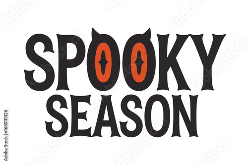 Spooky season text design with eye letter o and halloween theme