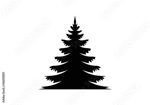 Vector art of black silhouette of a christmas tree, an evergreen conifer, isolated on a, representing nature and the holiday season