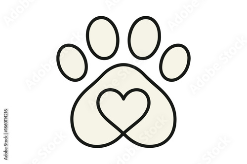 Paw Print with Heart Illustration A Symbol of Love and Loyalty in a Simple and Clean Design