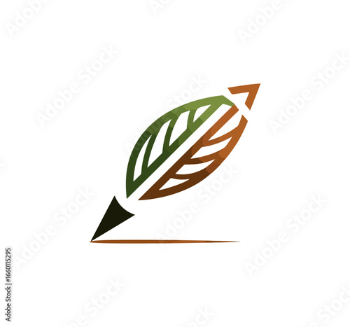Stylized green brown leaf pen logo