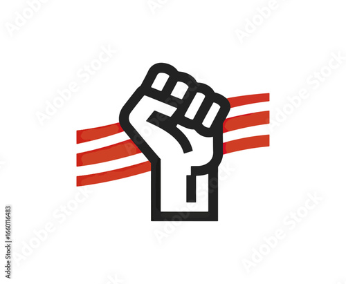 White fist with red stripes symbol graphic design