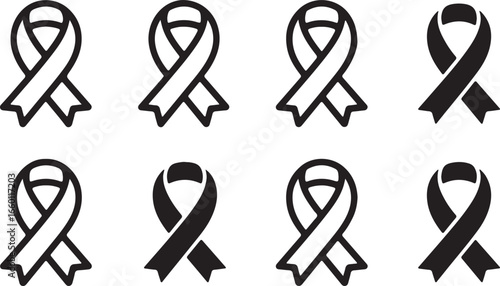 Vector art of collection of awareness ribbons with some highlighted in black
