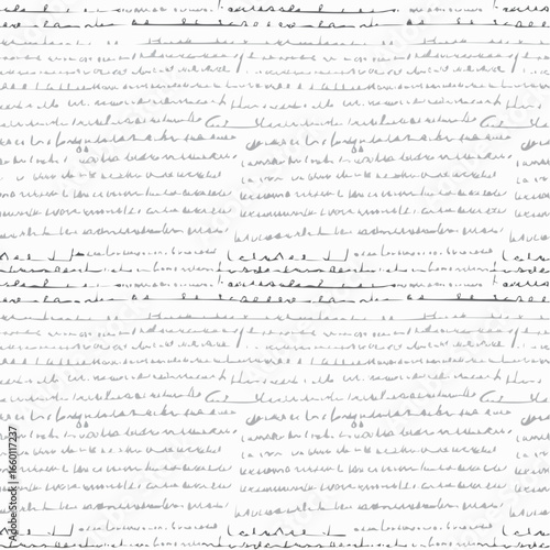 Seamless poetry pattern with handwritten unreadable text. Underlining words in a sentence, strikethrough, highlight text.