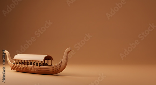 Kerala boat 3d model onam festival backwater travel tourism India culture tradition background illustration render monochrome art design