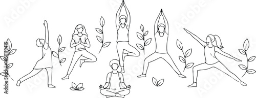 Serene Yoga Practice A Meditative Gathering with Nature and Peaceful Poses in a Harmonious Flow of Mindfulness