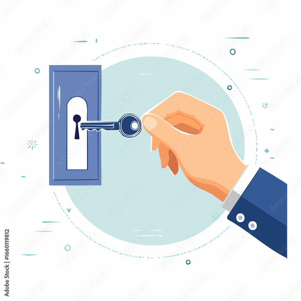 Fototapeta premium Business Hand Inserting Key Into Door Lock