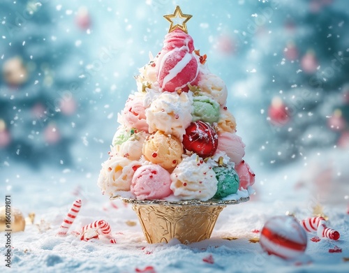 Wallpaper Mural Festive Holiday Ice Cream Tree Fantasy Surrounded by Candy Canes in a Magical Snowy Wonderland Torontodigital.ca