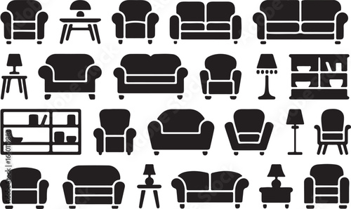 Vector art of collection of furniture icons for home interior design