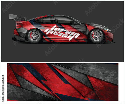 Red and Gray Sports Car with Custom Wrap and Matching Graphic