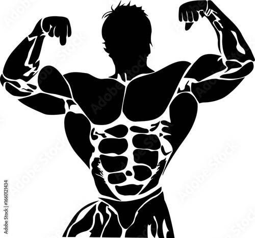 Silhouette of a muscular bodybuilder in a powerful pose.