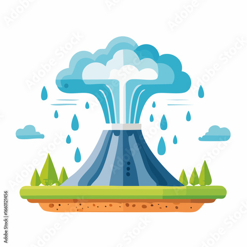 Cartoon Volcano Erupting With Water Steam