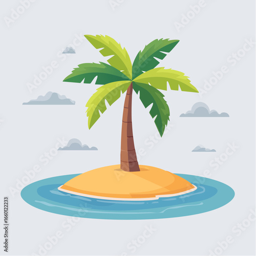 Cartoon Tropical Island With Palm Tree