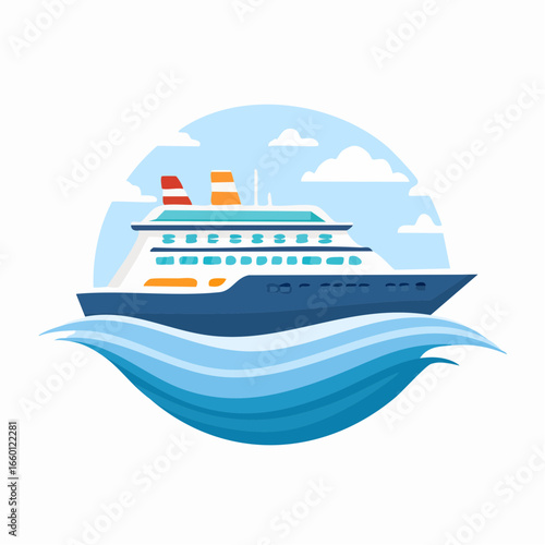 Colorful Flat Design Cruise Ship On Water