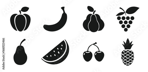 set of different fruits pictogram on transparent background