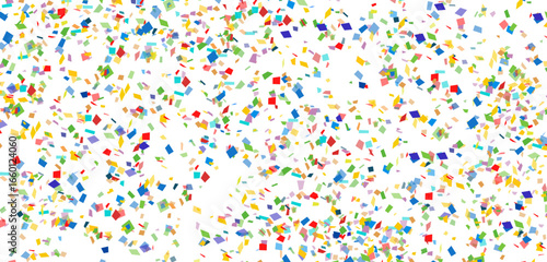 Colorful vector confetti on transparent background, festive celebration decoration for party, birthday and holiday design.