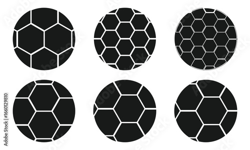 Various Sizes of Soccer Balls. Black and White Football Icons in Different Scales