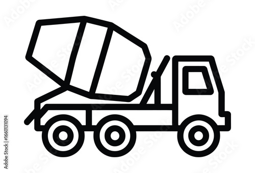 Illustration of a concrete mixer truck, a heavyduty vehicle used in construction to mix cement and transport it to building sites