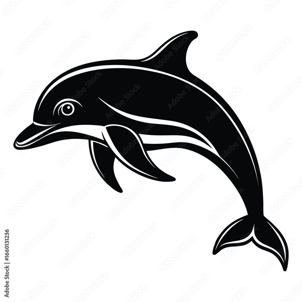 Obraz premium Black and white dolphin illustration simple vector design for marine life enthusiasts and graphic design projects suitable for various creative applications