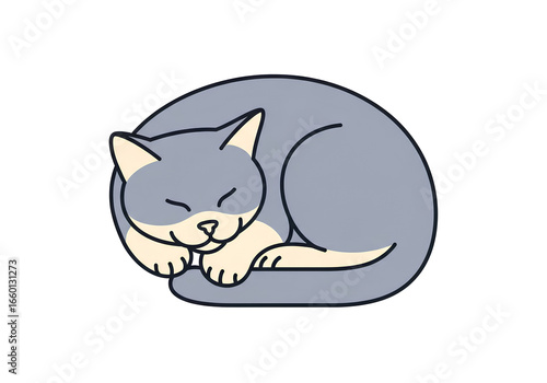 Cute Grey Cat Sleeping Curled Up Cartoon Vector