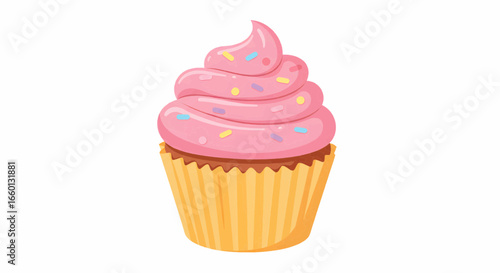 Delicious Pink Cupcake with Sprinkles Sweet Treat Illustration