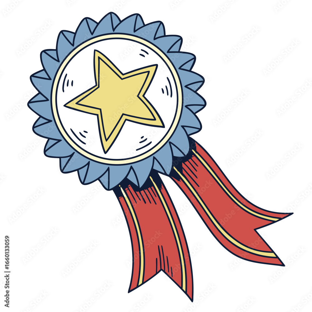 Fototapeta premium Hand drawn award ribbon with star and red ribbons
