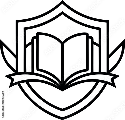 Illustration of a shield with an open book, symbolizing education, knowledge, and the pursuit of academic excellence