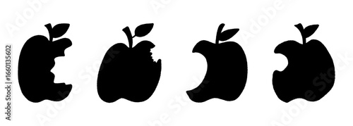 Apple fruit bite vector. Bitten and eaten. Apple Fruit Silhouette Vector Set Isolated on White Background