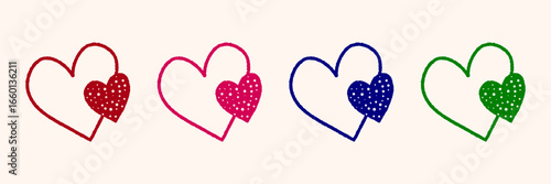 Colorful set of heart icons, hand drawn heart stock vector illustration isolated, doodle love heart decorative elements