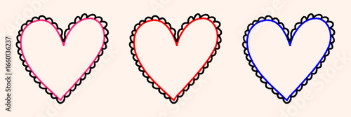 Set of heart icons, hand drawn heart stock vector illustration isolated, abstract doodle love heart decorative elements