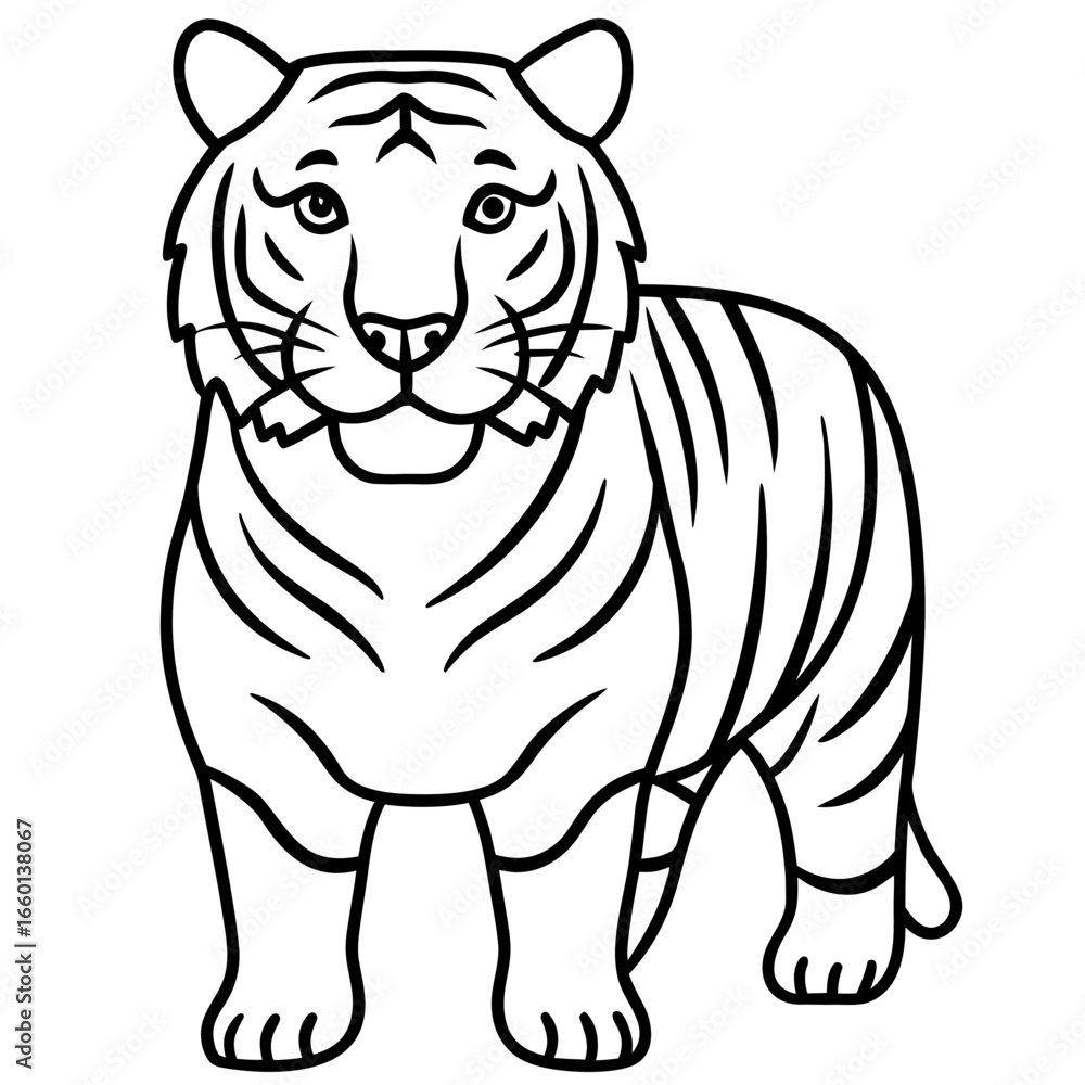 Obraz premium Simple line art illustration of a standing tiger