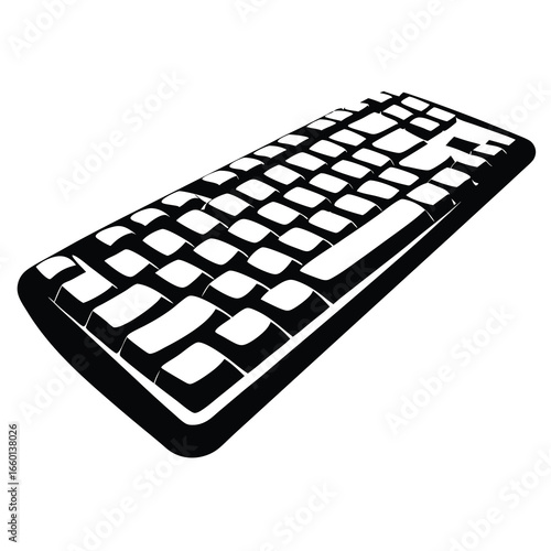 Black and white computer keyboard illustration, minimalist and modern technology depiction