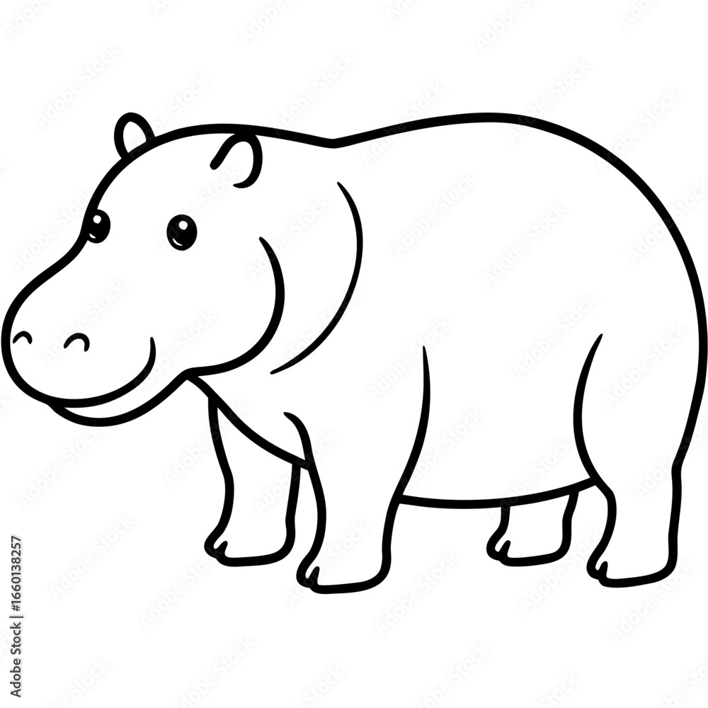 Fototapeta premium Cute cartoon hippo coloring page illustration