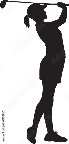 Golfer Girl Silhouette Female Golf Player Vector on Transparent Background