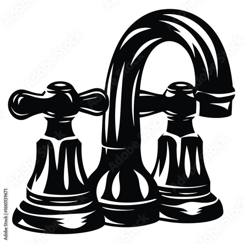 Elegant black and white water faucet fixture with curved spout design
