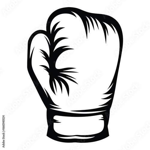 Stylized monochrome illustration of a boxing glove with artistic black infill
