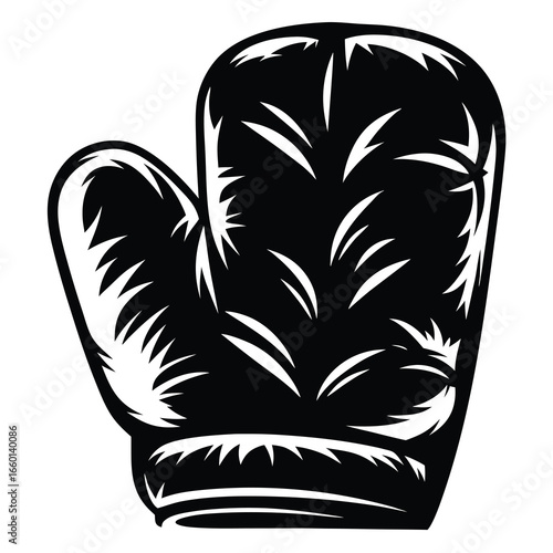 Black and White Boxing Glove with a Scratchy Grungy Appearance