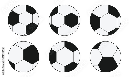 Various Sizes of Soccer Balls. Black and White Football Icons in Different Scales