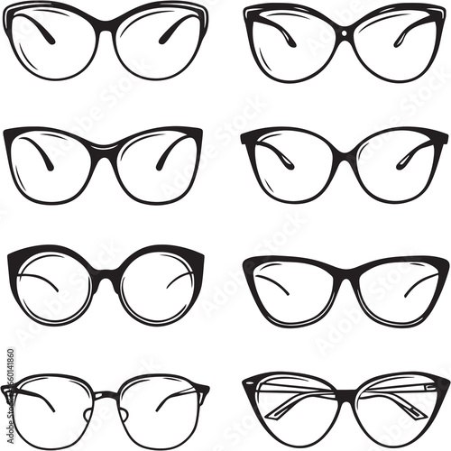 Cat Eye Glasses black Line Editable Icons set