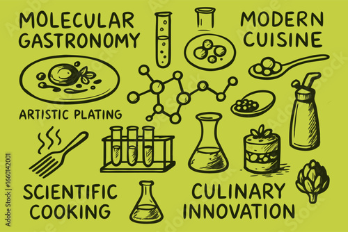 Molecular Gastronomy Sketch: Modern Cuisine & Culinary Innovation Illustration