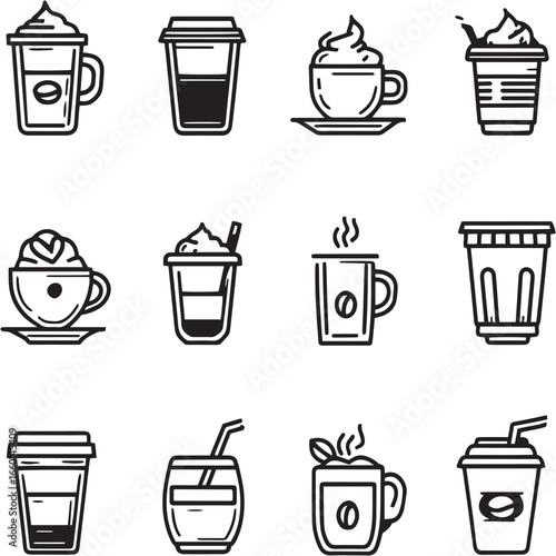 Chai Latte black Line Editable Icons set