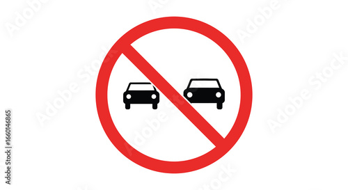 No overtaking sign with two cars in a red prohibition circle