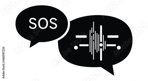 sos message with sound wave in speech bubbles on white background