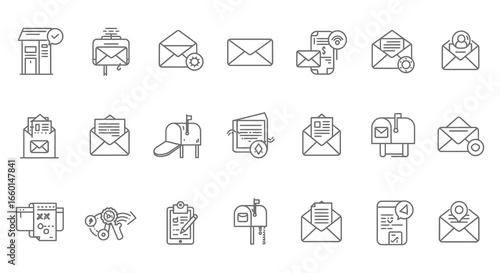 Collection of various communication icons and symbols for mail and messaging