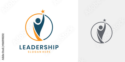 Leadership logo icon design with abstract human figure