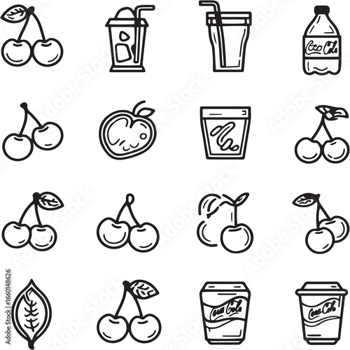 Cheese Fondue black Line Editable Icons set