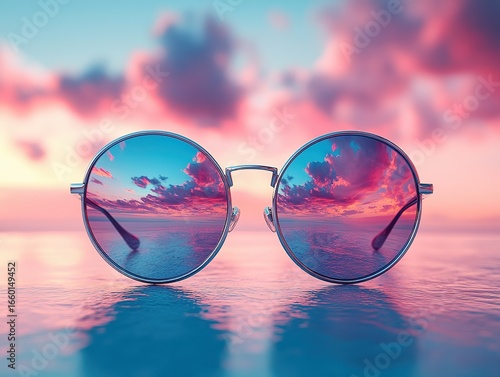 Wallpaper Mural Reflective Round Sunglasses with Cloudy Sky and Water Reflection Torontodigital.ca