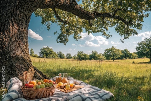 Picnic under a large oak tree