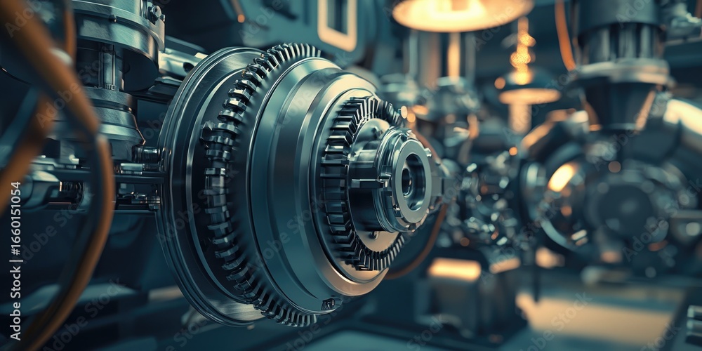 Fototapeta premium A workshop featuring engineers testing and fine-tuning advanced mechanical components. The image emphasizes innovation and detailed examination.