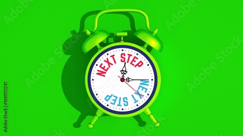 Animated alarm clock ticking loop, time progress and next step concept