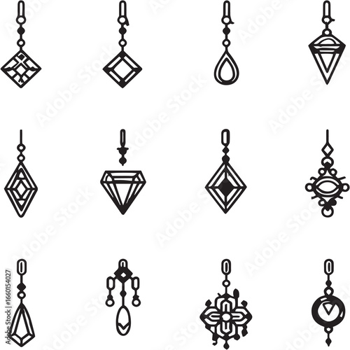 Dangle Earrings black Line Editable Icons set